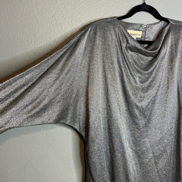 Vintage Damianou Asymmetrical Silver Metallic Dress Size M Party Cocktail Sheath - Picture 6 of 10
